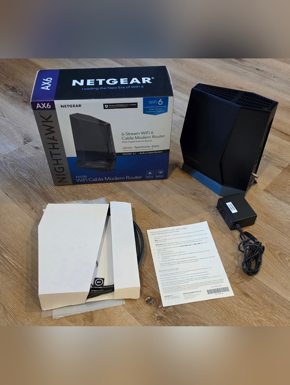 Netgear Nighthawk AX6 Black and Blue WiFi 6 Cable Modem Router